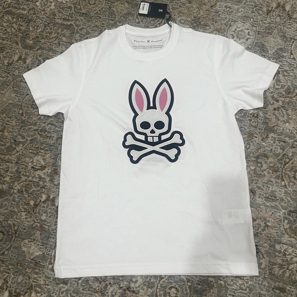 Psycho Bunny White Tee with Pink and Black Design